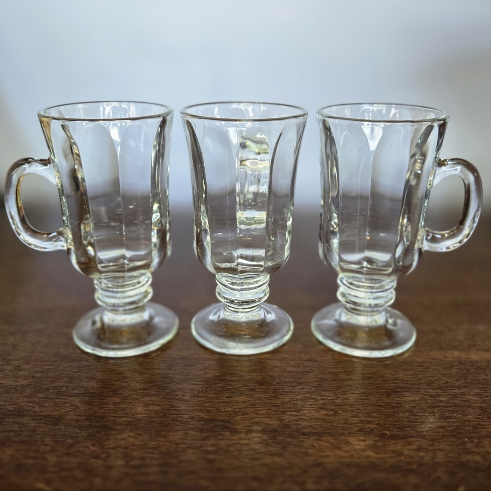 Set of 3 Vintage Libbey Milan 5.75" Irish Coffee Mugs Wafer Stem #5295 1970's